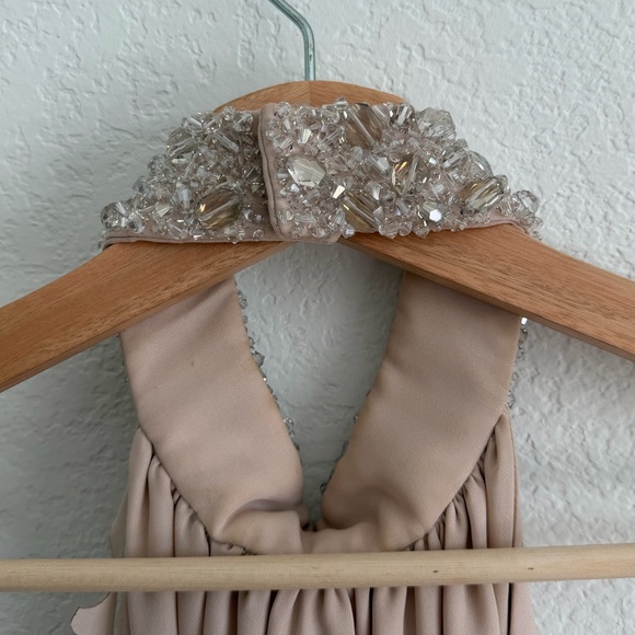 Catherine Regehr Formal Dress T Neck Bejeweled 100% Silk Spiral Hem Pink Medium - Picture 6 of 13